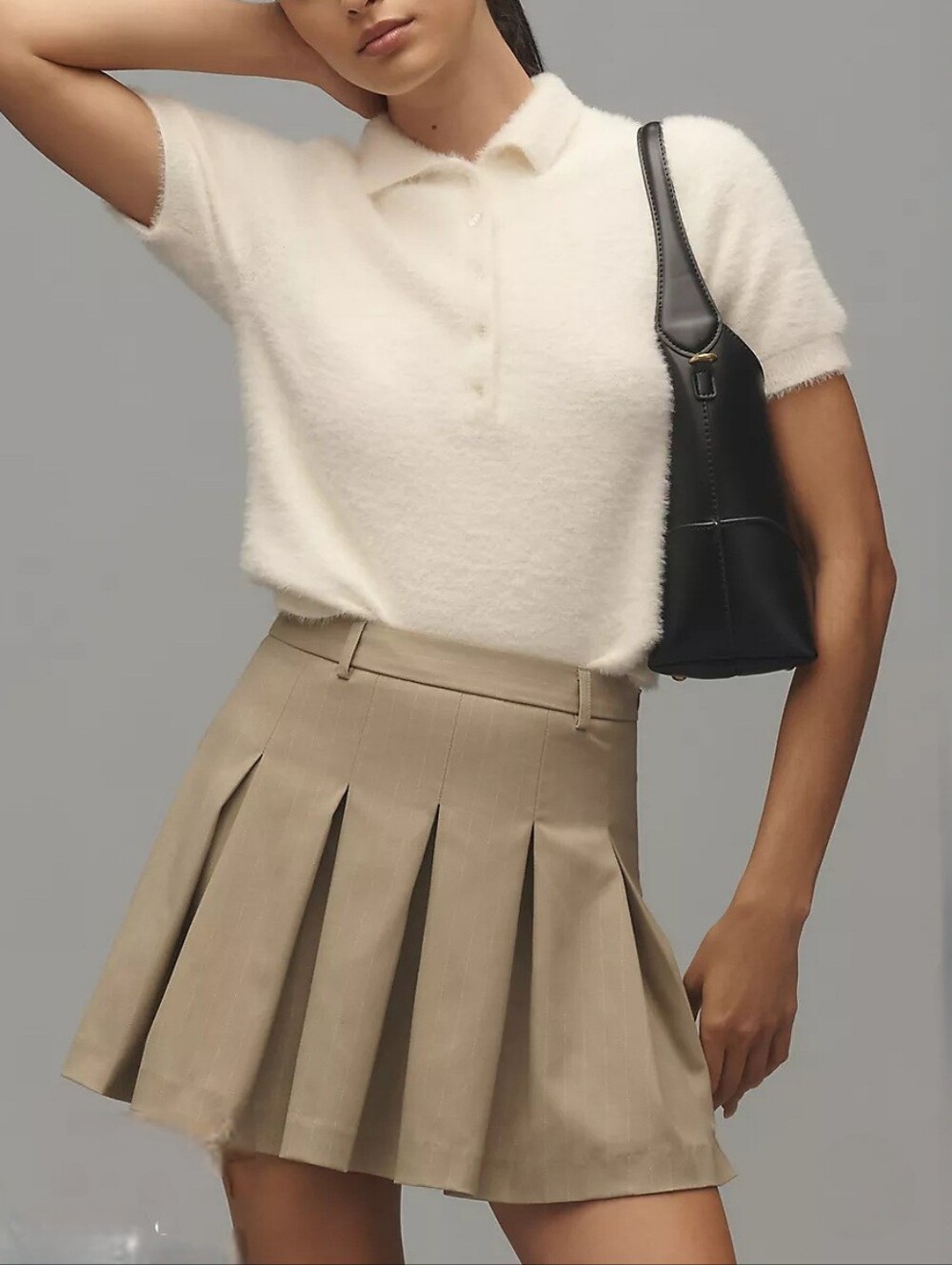 En Saison Arden Pinstripe Pleated Mini Skirt
